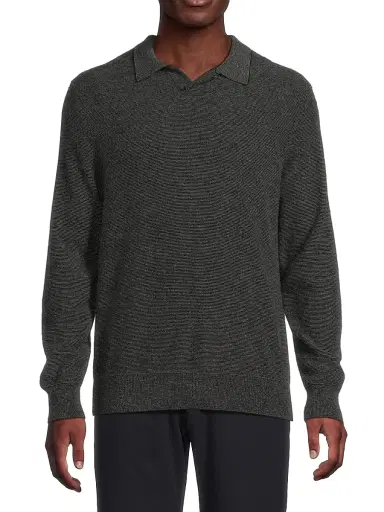 Vince Men's Striped Boiled Crewneck Sweater - Black Medium Heather Grey | Thumbnail 3