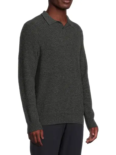 Vince Men's Striped Boiled Crewneck Sweater - Black Medium Heather Grey | Thumbnail 4