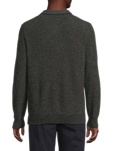 Vince Men's Striped Boiled Crewneck Sweater - Black Medium Heather Grey | Thumbnail 5