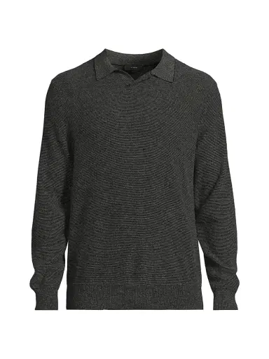 Vince Men's Striped Boiled Crewneck Sweater - Black Medium Heather Grey | Thumbnail 1