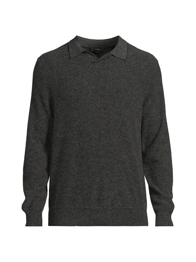 Vince Men's Striped Boiled Crewneck Sweater - Black Medium Heather Grey