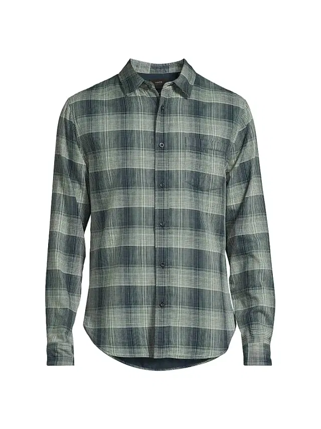 Vince Men's Big Sky Plaid Long-Sleeve Cotton Shirt - Rapids Combo
