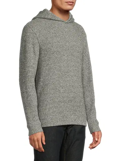 Vince Men's Brushed Waffle-Knit Hoodie - Grey | Thumbnail 4 Vince Men's Brushed Waffle-Knit Hoodie - Grey | Thumbnail 4