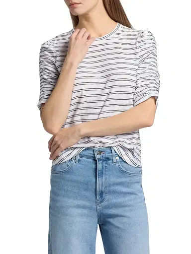 Veronica Beard Women's Waldorf Striped Cotton T-Shirt - Black White - Size XS | Thumbnail 3
