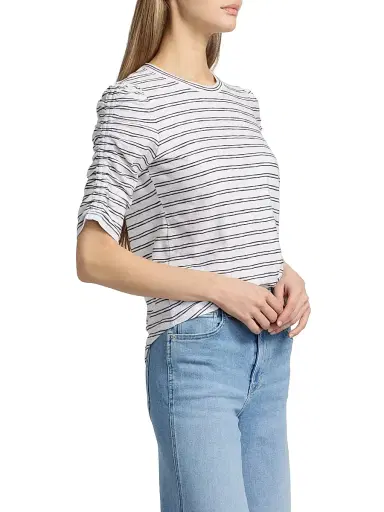 Veronica Beard Women's Waldorf Striped Cotton T-Shirt - Black White - Size XS | Thumbnail 4