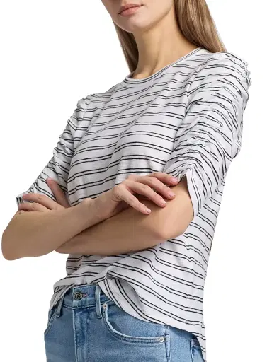 Veronica Beard Women's Waldorf Striped Cotton T-Shirt - Black White - Size XS | Thumbnail 6
