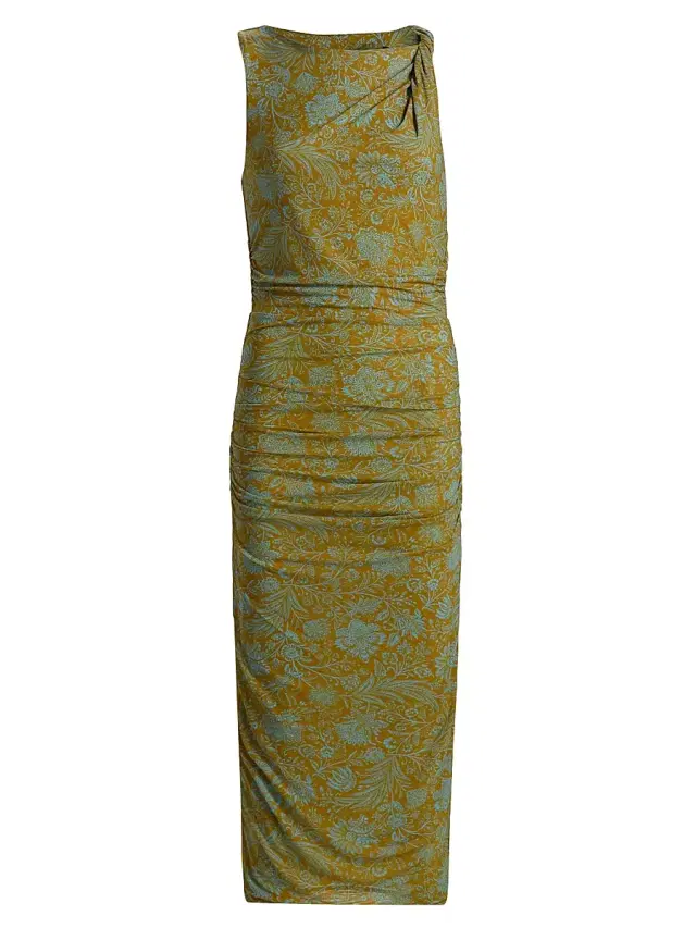 Veronica Beard Women's Otessa Printed Ruched Maxi Dress - Dark Goldenrod Blue Jay