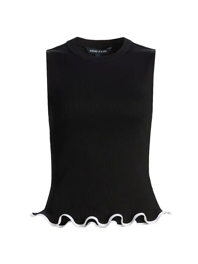 Veronica Beard Women's Elianne Lettuce-Edge Sleeveless Top - White Black