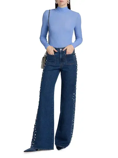 Veronica Beard Women's Kasey Embellished Denim Mid-Rise Wide-Leg Jeans | Thumbnail 2