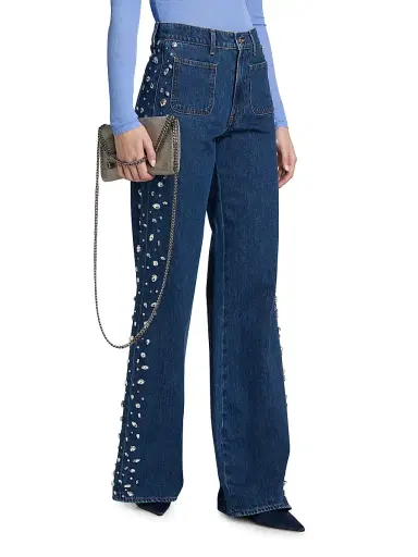 Veronica Beard Women's Kasey Embellished Denim Mid-Rise Wide-Leg Jeans | Thumbnail 3
