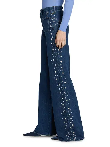 Veronica Beard Women's Kasey Embellished Denim Mid-Rise Wide-Leg Jeans | Thumbnail 4