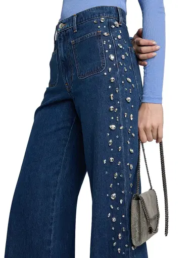 Veronica Beard Women's Kasey Embellished Denim Mid-Rise Wide-Leg Jeans | Thumbnail 6
