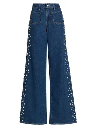 Veronica Beard Women's Kasey Embellished Denim Mid-Rise Wide-Leg Jeans | Thumbnail 1
