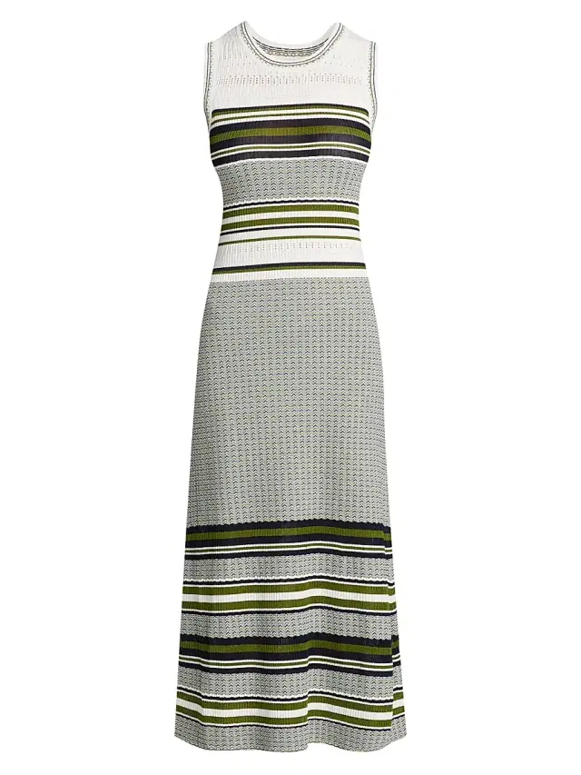 Veronica Beard Women's Dawna Striped Open-Knit A-Line Midi-Dress - Navy Cactus Off White