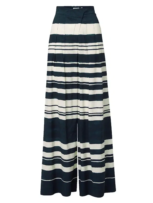 Veronica Beard Women's Heron Striped Linen-Blend Wide-Leg Pants - Navy Dove