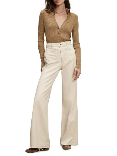 Veronica Beard Women's Kasey Mid-Rise Wide-Leg Jeans - Ecru - Size 30 | Thumbnail 2 Veronica Beard Women's Kasey Mid-Rise Wide-Leg Jeans - Ecru - Size 30 | Thumbnail 2