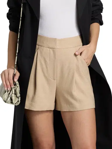 Veronica Beard Women's Marbeau Pleated Shorts - Stone Khaki - Size 12 | Thumbnail 3