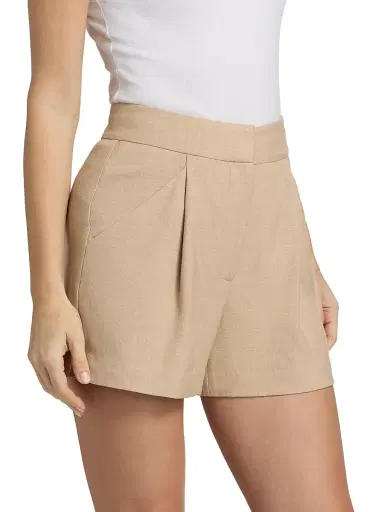 Veronica Beard Women's Marbeau Pleated Shorts - Stone Khaki - Size 12 | Thumbnail 4
