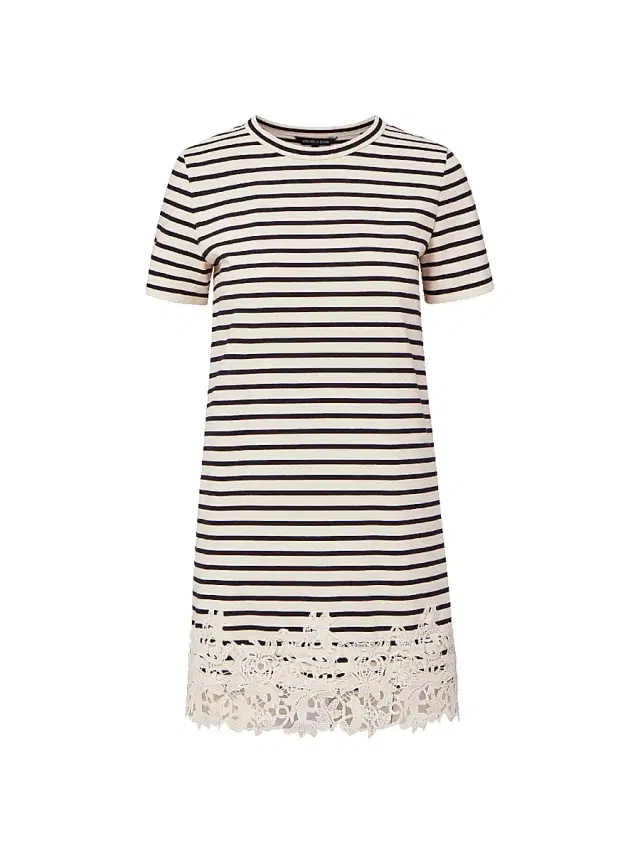 Veronica Beard Women's Rhue Striped Cotton Lace-Hem T-Shirt Dress - Dove Navy Stripe