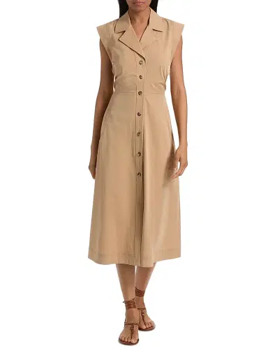 Veronica Beard Women's Orla Cotton-Blend Midi-Shirtdress - Khaki - Size 8 | Thumbnail 3