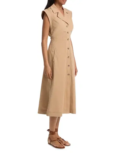 Veronica Beard Women's Orla Cotton-Blend Midi-Shirtdress - Khaki - Size 8 | Thumbnail 4