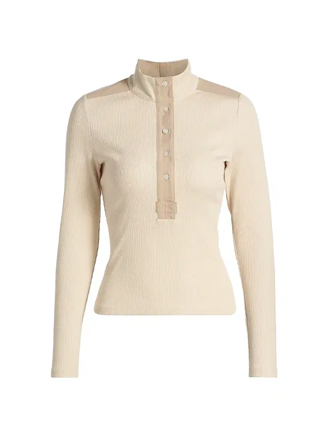 Veronica Beard Women's Reynart Rib-Knit Long-Sleeve Top - Limestone