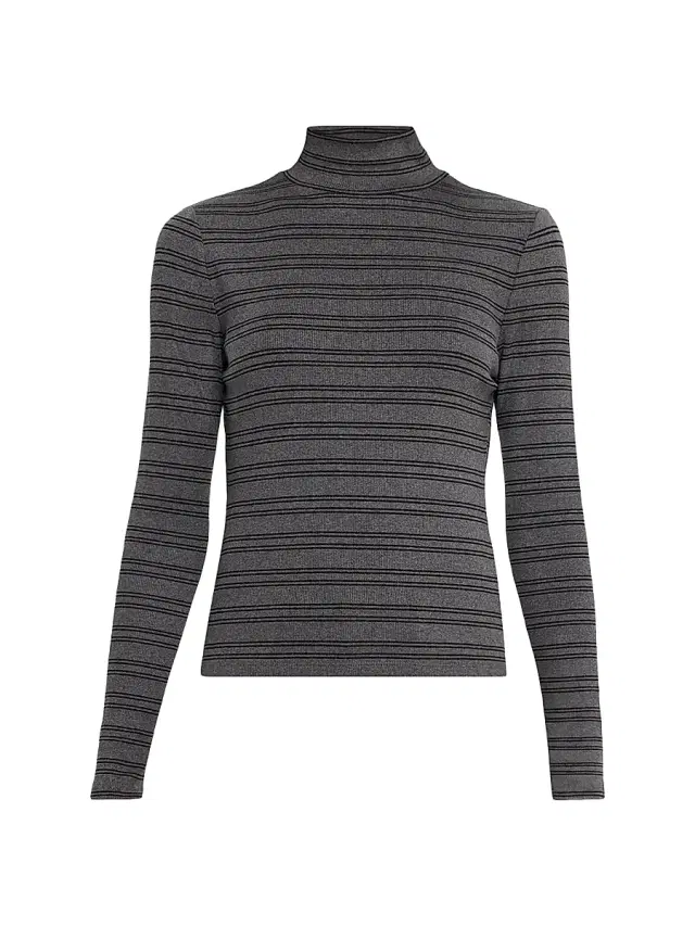 Veronica Beard Women's Nate Striped Rib-Knit Cotton-Blend Top - Heather Grey