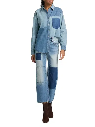 Veronica Beard Women's Dalma Colorblocked Denim Shirt | Thumbnail 2 Veronica Beard Women's Dalma Colorblocked Denim Shirt | Thumbnail 2