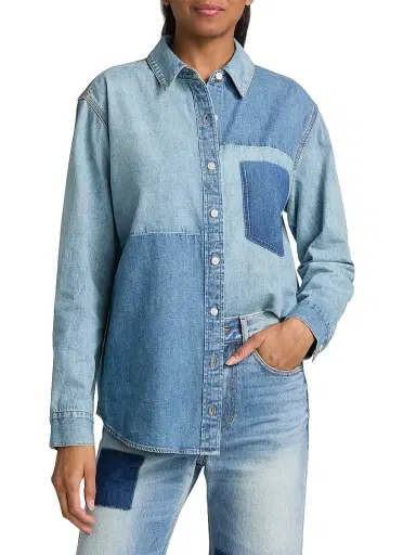 Veronica Beard Women's Dalma Colorblocked Denim Shirt | Thumbnail 3 Veronica Beard Women's Dalma Colorblocked Denim Shirt | Thumbnail 3