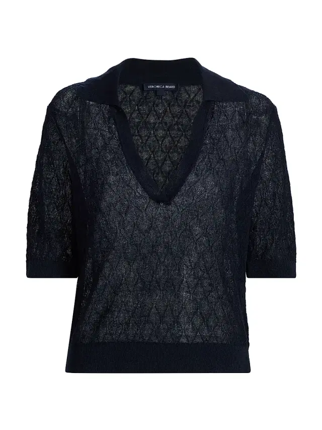 Veronica Beard Women's Issa Linen-Blend Polo Sweater - Navy