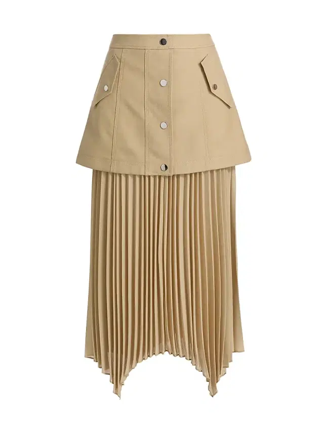 Women's Patricka Mixed Media Pleated Midi-Skirt - Sand