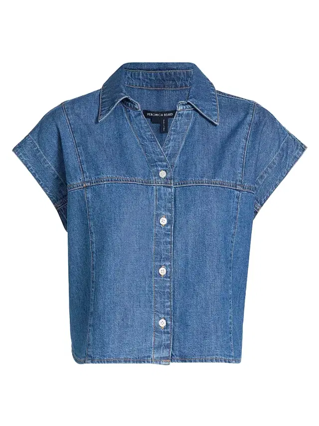 Veronica Beard Women's Nestor Cap-Sleeve Chambray Top - Pool Party