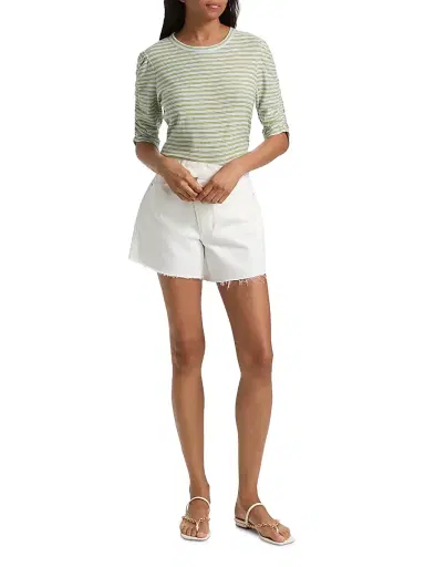 Veronica Beard Women's Waldorf Striped Ruched-Sleeve Cotton Jersey T-Shirt | Thumbnail 2