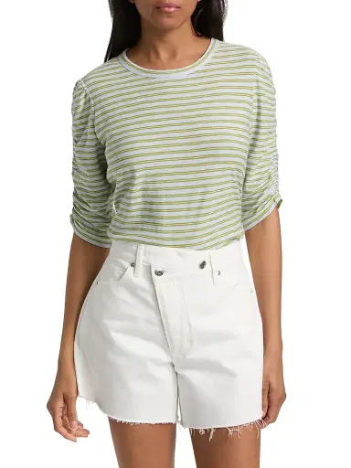 Veronica Beard Women's Waldorf Striped Ruched-Sleeve Cotton Jersey T-Shirt | Thumbnail 3
