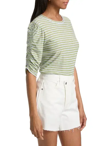 Veronica Beard Women's Waldorf Striped Ruched-Sleeve Cotton Jersey T-Shirt | Thumbnail 4