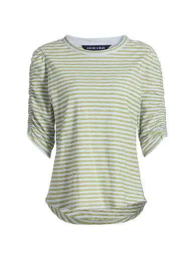 Veronica Beard Women's Waldorf Striped Ruched-Sleeve Cotton Jersey T-Shirt | Thumbnail 1