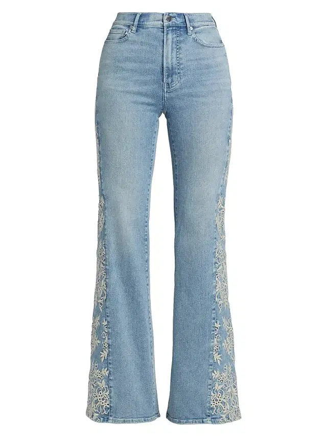 Veronica Beard Women's Joplin Floral-Embroidered High-Rise Flare Jeans - Silverwood Moon