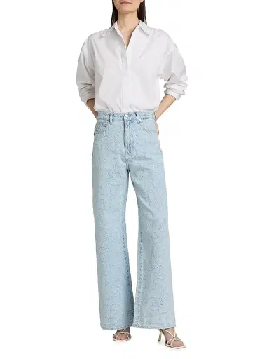 Veronica Beard Women's Taylor Embroidered High-Rise Wide-Leg Jeans | Thumbnail 2 Veronica Beard Women's Taylor Embroidered High-Rise Wide-Leg Jeans | Thumbnail 2