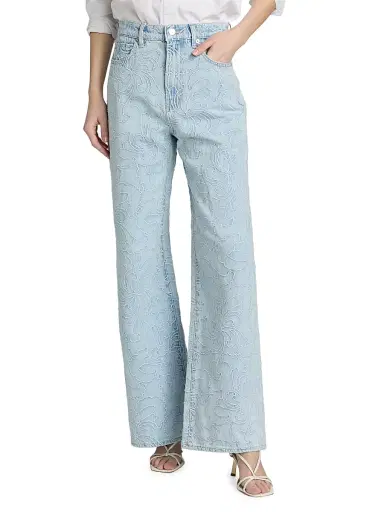 Veronica Beard Women's Taylor Embroidered High-Rise Wide-Leg Jeans | Thumbnail 3 Veronica Beard Women's Taylor Embroidered High-Rise Wide-Leg Jeans | Thumbnail 3