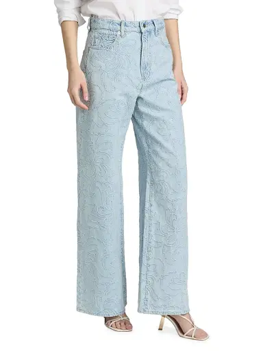Veronica Beard Women's Taylor Embroidered High-Rise Wide-Leg Jeans | Thumbnail 4 Veronica Beard Women's Taylor Embroidered High-Rise Wide-Leg Jeans | Thumbnail 4