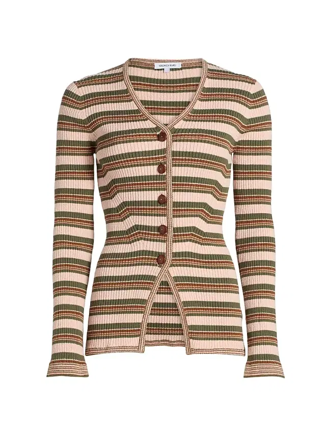 Veronica Beard Women's Grazia Stripe Cardigan - Pink Shell Stone Army