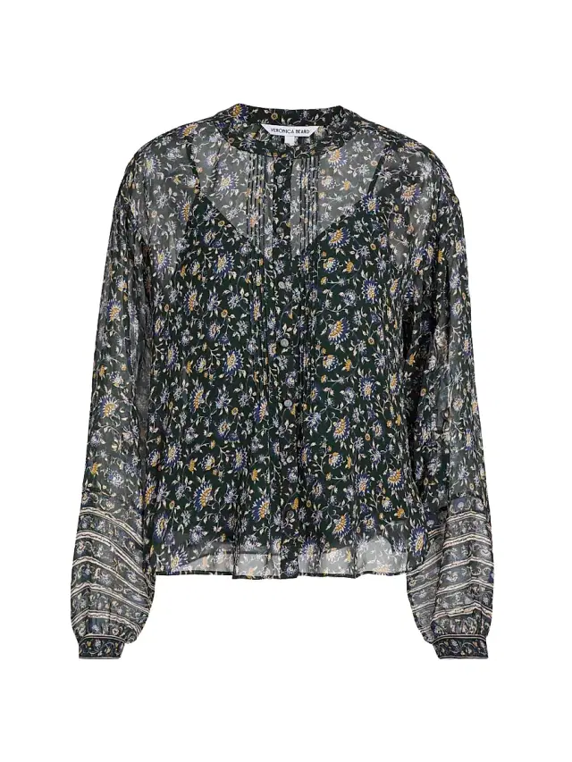 Veronica Beard Women's Lollie Printed Blouse - Dark Hunter Green Multi