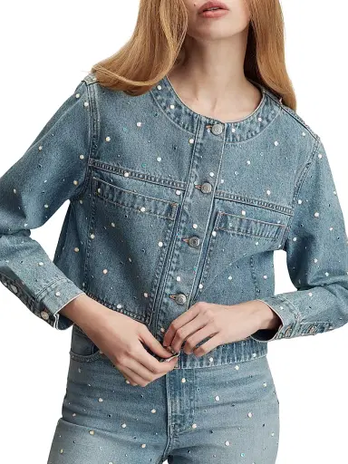 Veronica Beard Women's Lowry Bezel Stud Denim Jacket - Amethyst Frost | Thumbnail 3 Veronica Beard Women's Lowry Bezel Stud Denim Jacket - Amethyst Frost | Thumbnail 3
