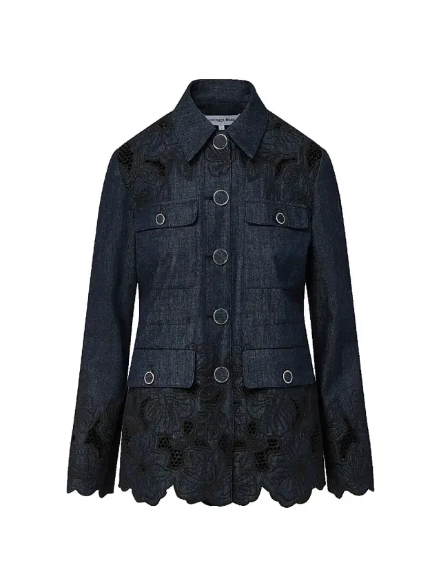 Veronica Beard Women's Kiki Scalloped Lace-Trim Cotton Jacket - Indigo Rinse
