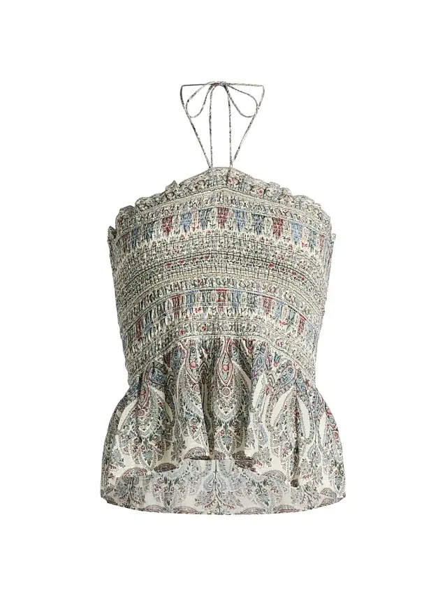 Veronica Beard Women's Damsey Smocked Top - Ecru Multi