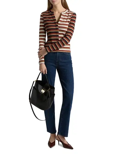 Veronica Beard Women's Dilia Striped Button-Front Top - Malt Navy Red Oak | Thumbnail 2