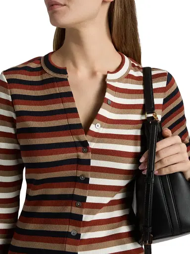 Veronica Beard Women's Dilia Striped Button-Front Top - Malt Navy Red Oak | Thumbnail 6