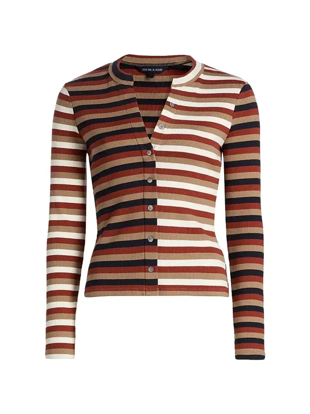 Veronica Beard Women's Dilia Striped Button-Front Top - Malt Navy Red Oak