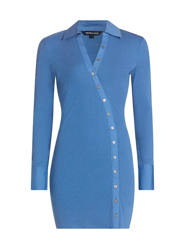 Veronica Beard Women's Brenner Rib-Knit Stretch-Cotton Mini-Shirtdress - Blue Coast