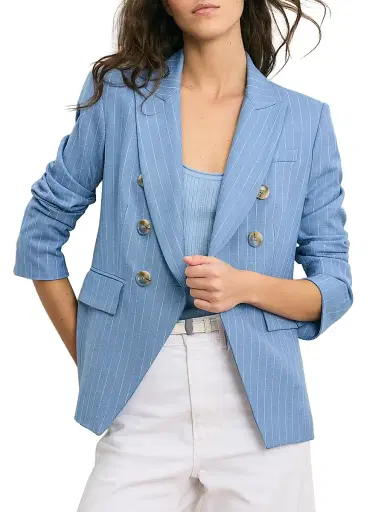 Veronica Beard Women's Miller Pinstriped Double-Breasted Dickey Jacket - Blue Jay Dove - Size 2 | Thumbnail 3